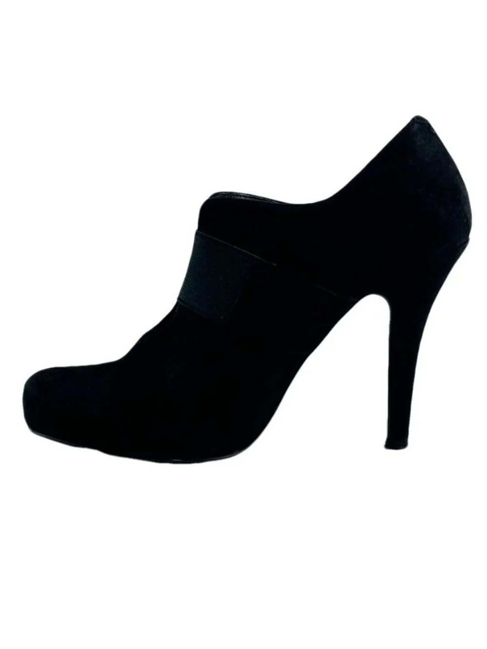JESSICA SIMPSON Black Suede Heeled Booties With Large Buckle Accent